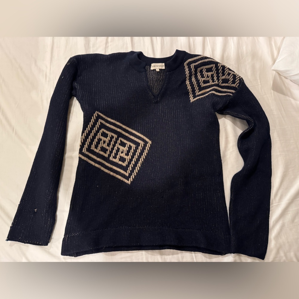 Emporio Armani Dark Blue Knit Wool Blend Sweater | Vintage